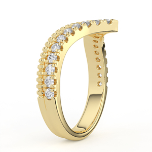 Bague en or massif avec diamant de laboratoire, double couche, motif chevron en V, pavé micro-serti, bande de protection incurvée, bijou - Product Image 3