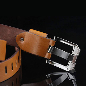 Ceinture en cuir de vache marron avec boucle rectangulaire en acier, style décontracté et durable - Product Image 5