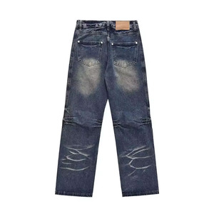 Vaqueros de mezclilla rectos de lavado claro para hombre, a la moda, con rasgaduras y estilo relajado, perfectos para hombres con estilo Y2K y streetwear. - Product Image 2