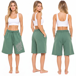 Pantalones Cortos de Sudadera Bermuda para Mujer, de Algodón Suave con Estampado de Diamantes de Imitación, Ajuste Holgado, de Forro Polar, con Cintura con Cordón, Casuales y Holgados - Product Image 5