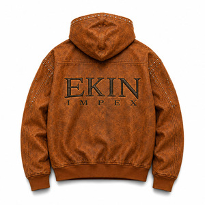 Custom Luxury Unisex Distressed 100% Cotton Fleece Zip-Up Hoodie Heavyweight Anti-Pilling Streetwear <b>Jacket</b> <b>Rhinestone</b> Studs - Product Image 2