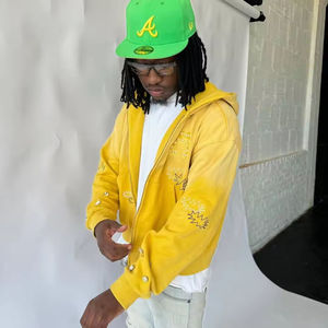 Blouson zippé haut de gamme personnalisé pour homme, séchage rapide, respirant, grande taille, style rétro urbain, avec broderie appliquée, devant pur - Product Image 3