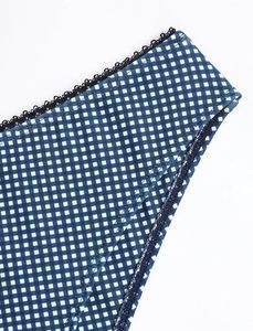 Conjunto de bikini azul a cuadros con estampado de animales/letras para mujer, tirantes finos, cuello en V profundo, detalles de lazo, alto soporte, encaje triangular brasileño - Product Image 6