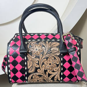 Sac à main Speedy moyen en cuir véritable fait main avec motif à carreaux, sac à bandoulière pour le quotidien, sac de voyage, sac de sport - Product Image 4