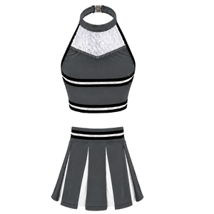 Ensemble d'uniforme de cheerleading gris anthracite avec jupe plissée et crop top, tenue de performance d'équipe, vêtements de compétition de danse athlétique personnalisés - Product Image 2