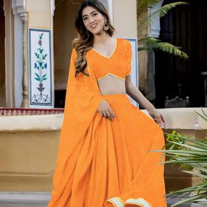 Élégant ensemble Lehenga Choli en Georgette douce avec Dupatta, imprimé Leheriya, bordure en dentelle Zari riche, style Bollywood, longueur ras du sol, pour tenue de soirée - Product Image 1