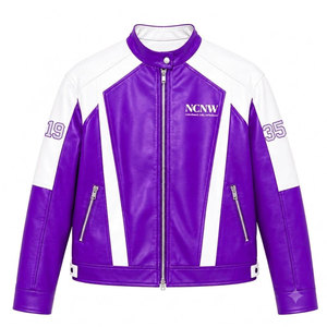 NCNW Sorority PU Leather Varsity <b>Jacket</b> Purple & White Letter Print Full Sleeve Zipper Casual Style Women's <b>Racing</b> <b>Jacket</b> - Product Image 1