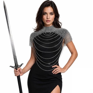 Top de malla de acero inoxidable plateado con vestido negro y espada para un look de armadura a la moda - Product Image 1