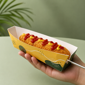 Boîte alimentaire en carton fraîche et pratique pour Corn Dog, Churros, Hot Dog – Emballage jetable auto-érectile oblong avec impression quadricolore - Product Image 5