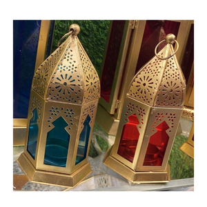 Luxury Gold Moroccan <b>Lantern</b> <b>Set</b> With Green Glass Panels Premium Decorative Metal Candle <b>Lanterns</b> For Home Decor Ramadan - Product Image 6