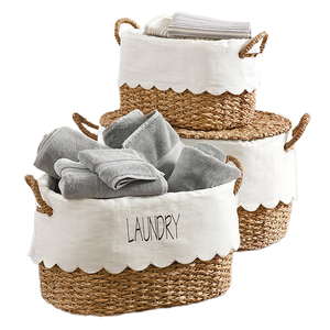 Nouveauté : Paniers gigognes en osier et jonc de mer avec doublure festonnée, lot de 3, taille personnalisée, panier à linge du Vietnam - Product Image 2