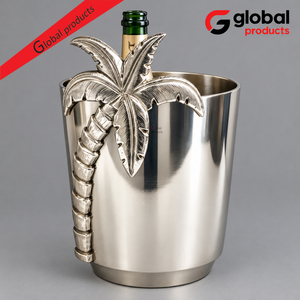 Cubo de Hielo Alto de Metal de Alta Calidad con Acabado Plateado de Alta Gama, Enfriador de Hielo Redondo con Asa de Madera para Almacenamiento y Exhibición de Vino y Cerveza - Product Image 5