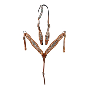 Manaal Enterprises - Juego de Cabezada y Pechopetral de Cuero Genuino Estilo Western con Diseño de Cabeza de Caballo y Cuerda de Amarre, con Hebilla Ajustable para Montar a Caballo - Product Image 5