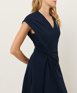 Robe en coton tissé pour femme, col en V, manches courtes torsadées, couleur unie, respirante, idéale pour l'été et les soirées - Product Image 1