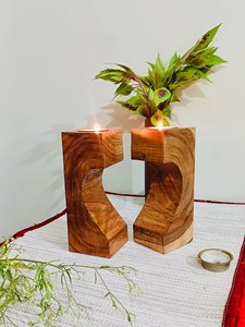 Artisan Crafted Wooden Tealight Holder Hand Cart Heart Design Contemporary Geometric Candle <b>Stand</b> for Luxury Home Decor - Product Image 6