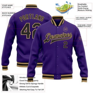 Custom <b>Purple</b> Wool Black Leather <b>Varsity</b> <b>Jacket</b> Old Gold Full-Snap Letterman Bomber <b>Jacket</b> Premium Unisex Team Sports Wear - Product Image 2