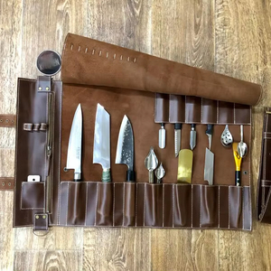 Rouleau à couteaux 100% cuir véritable, écologique, portable, pour chef, collection professionnelle LKR-0367 - Product Image 1