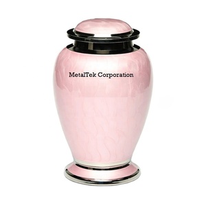 Vente en gros d'urne funéraire rose en aluminium massif revêtu de nickel couleurs personnalisées bord coupé souvenir stockage des cendres urnes funéraires pot - Product Image 2