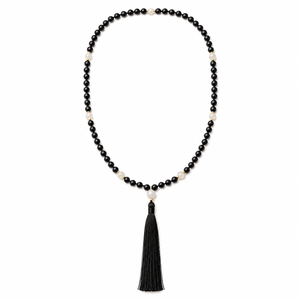 Perles de Mala en Tourmaline, Chapelet Traditionnel Noué à la Main avec Long Pompon en Soie pour la Méditation et le Yoga - Product Image 1