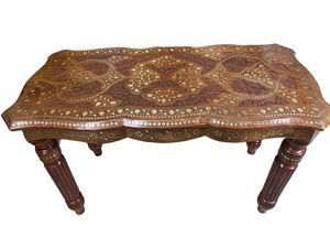 Mesa de centro antigua de madera de Sheesham con detalles en latón, mesa central de madera hecha a mano para la sala de estar, decoración de interiores del hogar - Product Image 3