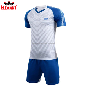 Tenue d'entraînement et de course à col en V couleur blanche et bleue bonne qualité vêtements d'entraînement d'équipe respirants uniformes de football - Product Image 2