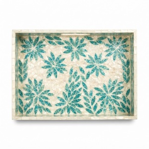 Plateau de service vintage en nacre noire géométrique, mosaïque de coquillages, plateau rectangulaire pour table basse, organisateur - Product Image 2