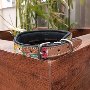 100% poils naturels sur cuir de vachette métallique collier de chien de marque usiné à la main collier rembourré Western gravé collier pour animaux de compagnie en cuir véritable - Product Image 3