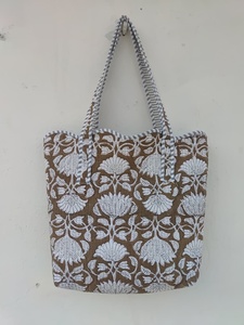 Bolsos de Mano de Algodón Acolchado Hechos a Mano en India, de Color Sólido, con Cierre de Cremallera, Ecológicos, de Gran Capacidad, para Compras de Mujeres - Product Image 3