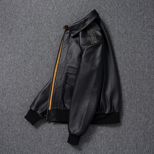 Men Genuine Cowhide <b>Leather</b> A2 <b>Pilot</b> <b>Jacket</b> Black Aviator Air Flight Bomber <b>Jacket</b> - Product Image 4
