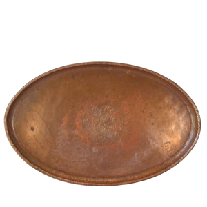 Bandeja de cobre ovalada de estilo antiguo, plato de metal con grabado floral hecho a mano, plato de cobre vintage para decoración del hogar y restaurantes de hotel. - Product Image 1