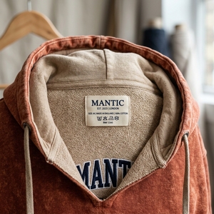 เสื้อฮู้ดดี้ฟลีซหนานุ่มสไตล์วินเทจสำหรับฤดูใบไม้ร่วง แบบยูนิเซ็กซ์ ปักลายปะติด ล้างสีแบบแอซิดวอช ทรงโอเวอร์ไซส์ สำหรับผู้ชาย ขายส่ง - Product Image 6