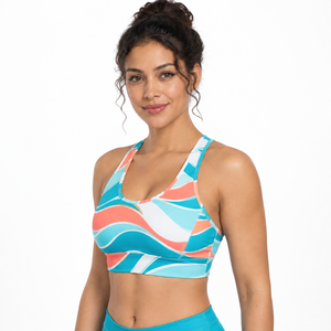 New 2026 High Quality Women's Geometric Print Sports <b>Bra</b> <b>Racerback</b> Scoop Neck Medium Support Breathable Fitness Wear - Product Image 4