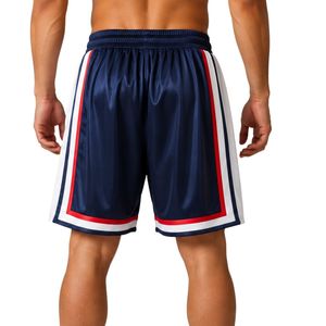 Shorts de basket-ball pour hommes bleu marine personnalisés avec panneau latéral blanc et rouge, shorts d'entraînement sportifs, taille élastique, vêtements de sport, gym, fitness - Product Image 2