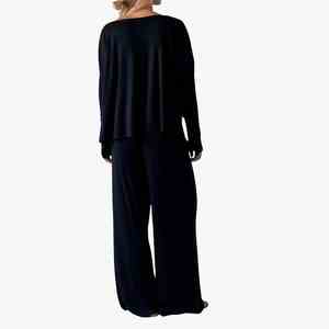 Factory Hot-Sale Women 2 Piece Loose <b>Knitted</b> <b>Set</b> Black O-Neck Long Sleeve Top With Wide Leg Pants Casual All Seasons Wear <b>Set</b> - Product Image 2