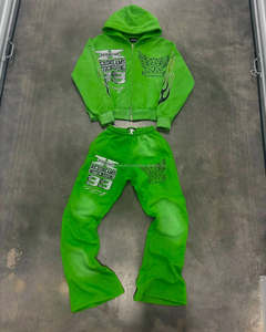 Conjunto de chándal multicolor vintage, Sudadera con capucha y pantalones de chándal acampanados de pierna recta, chándal con estampado personalizado para hombre - Product Image 6