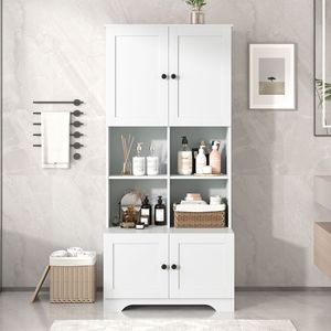Alto e largo Freestanding bagno armadio di stoccaggio con 4 porte regolabili Multi-strato scaffali aperti di colore bianco - Product Image 3