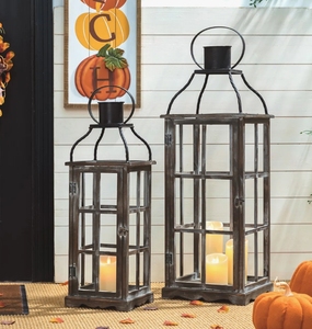 Rustic Metal Square Handmade Candle <b>Lanterns</b> <b>Set</b> Vintage Farmhouse Floor Candle Holder with Metal Top Handle Home Decor - Product Image 3
