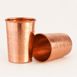 Pure Copper Water <b>Tumbler</b> with Elegant Etched Floral Design Ayurvedic Drinkware for Health Wellness Eco-Friendly Copper <b>Glass</b> - Product Image 2