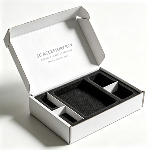 Boîte d'accessoires 3C, étui de rangement de qualité supérieure pour câble de chargeur, écouteurs, boîte en papier rigide avec doublure en éponge, forme rectangulaire - Product Image 1