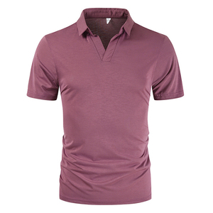 เสื้อโปโลผู้ชายแขนสั้นสีพื้นผ้าถักสไตล์ลำลองทรงปกติสีฟ้าอมเขียว - Product Image 3