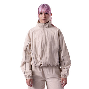 Ensemble de survêtement deux pièces pour femme, manches longues, col montant, fermeture éclair, style sportif décontracté, coupe ample, toutes saisons, respirant, en polyester - Product Image 1