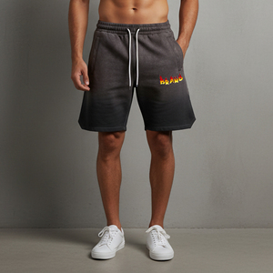 Shorts de algodón para hombre, estilo urbano, lavado descolorido, cintura elástica, logotipo impreso en serigrafía personalizado, con bolsillos laterales. - Product Image 1