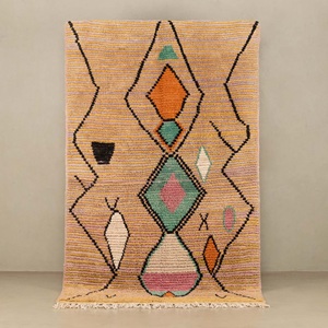 Tapis tribal marocain Beni Ourain 100% laine, tissé à la main, noué à la main, abstrait, adapté aux animaux domestiques - Product Image 3