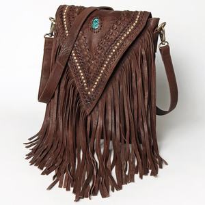 Sac à main de luxe pour femme en cuir véritable de haute qualité, style bohème, personnalisé, avec franges western, motif floral gravé à la main et pompon - Product Image 1
