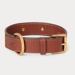 Collier de chien en cuir de selle épais double pli solide pour chiens de taille moyenne ou grande avec boucle en laiton et anneau en D commande en gros - Product Image 2