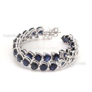 Boucles d'oreilles créoles en saphir bleu naturel 14K or blanc massif coupe coeur pierre précieuse 5mm taille de pierre élégante pour les mariages fêtes cadeau - Product Image 3