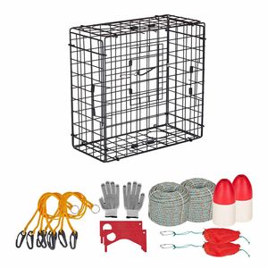 Paquete de 2 Trampas para Cangrejos Dungeness de Alta Resistencia, 24.4x24.4x11.8 Pulgadas, Malla de Alambre Recubierta de PVC Negro, Trampa de Acuicultura Stealth, 2 Unidades - Product Image 1