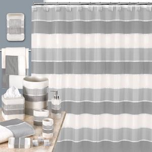 12pc Modern Line Gray Luxury Contemporary Shower <b>Curtain</b> Set with Unique Design and 12 <b>Hooks</b> - Product Image 6