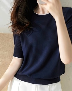 เสื้อยืดแขนสั้นคอกลมสีกรมท่าสำหรับผู้หญิง ทรงปกติ ระบายอากาศได้ดี ผ้าถัก ไม่ยับ เป็นมิตรกับสิ่งแวดล้อม เหมาะสำหรับฤดูใบไม้ผลิและฤดูร้อน - Product Image 3
