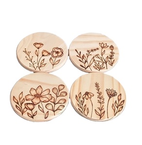 Sous-verre rond en bois écologique à motif floral découpé au laser pour le thé, le café, la table, pour la maison, la cuisine, à utiliser sur les tables - Product Image 2
